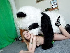 What's the most excellent way to talk the panda bear to join the army? Maybe a sexy breasty teenage hottie in a military outfit can do that? That Babe was very stern and tried to train him to march and to work out. But the panda bear's got smth else on his mind! This Chab's gonna train the cutie to have fun with sex! And as pretty soon as the sexy chick saw this shiny large dong of his, this babe forgot all about the army and plunged into fun fucking with the horny bear. Watch, the good old slogan `Make love not war` still works for chicks :)